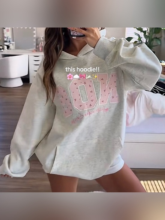 Aelfric Eden Tops - AELFRIC EDEN OVERSIZED N08 GRAPHIC HOODIE gray floral pink embroidered